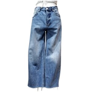 Zara Woman Premium Collection Faded Blue Denim Wide Leg Size 6